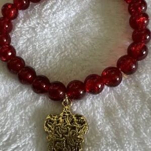 HP Red Beaded Bracelet with Gold Charm